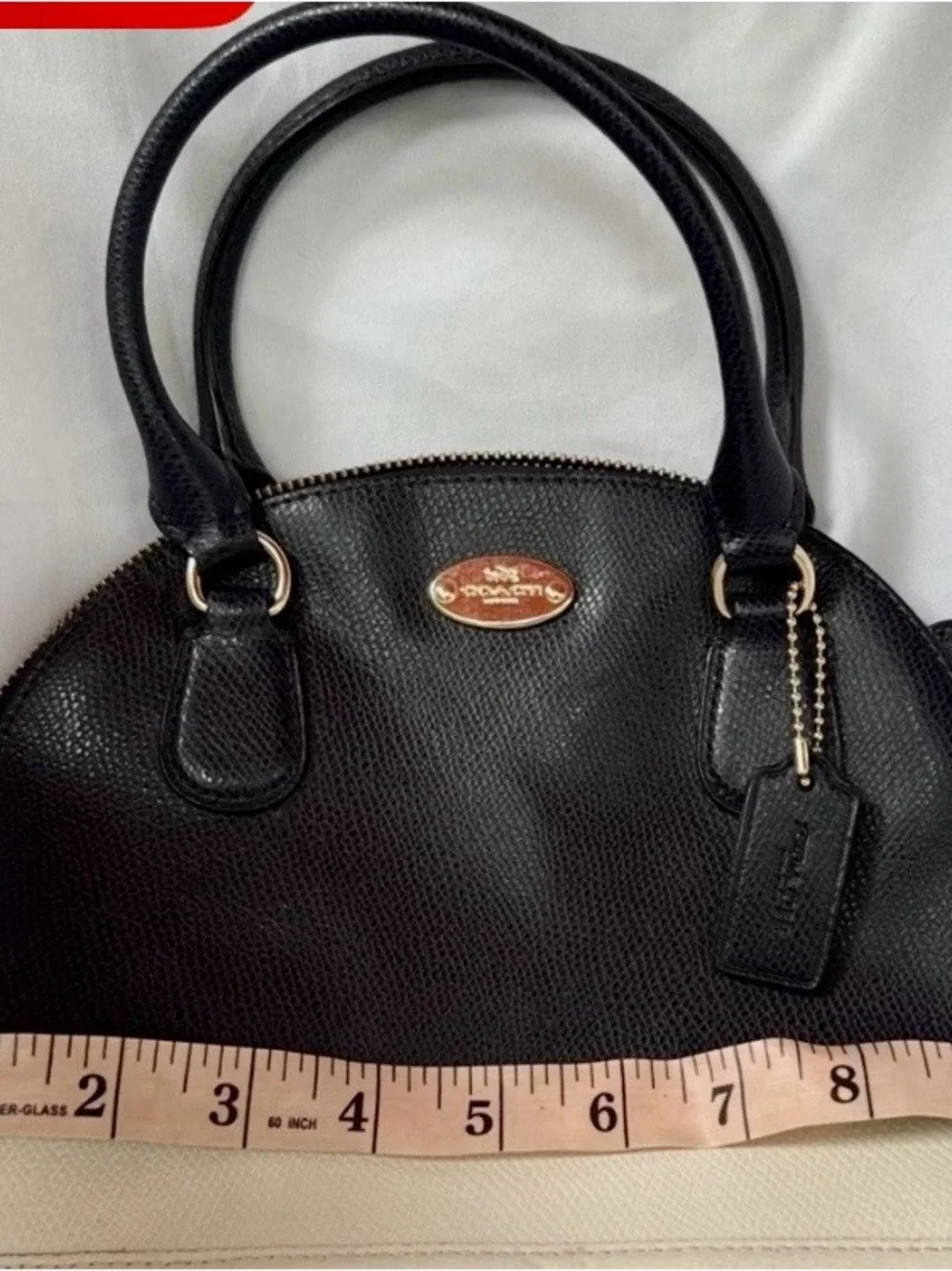 Coach Mini Black Pebbled Leather Dome Satchel with Gold Logo